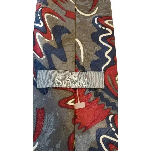 SURREY Luxury Abstract Pattern Red Blue Gray Tie Necktie Business Church Work - Picture 6 of 11
